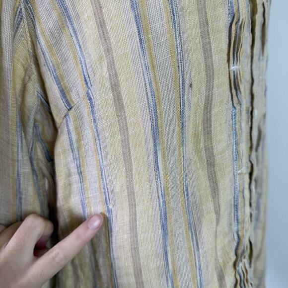 CP Shades Linen Button Up Blouse Size Small Yellow Striped Boho Ruffle Details - Picture 13 of 16